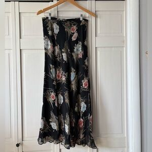 Charter Club Black Floral Maxi Skirt with Blue and Pink Blooms